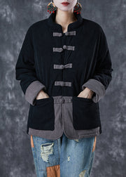 Handmade Black Oversized Patchwork Fine Cotton Filled Parkas Winter