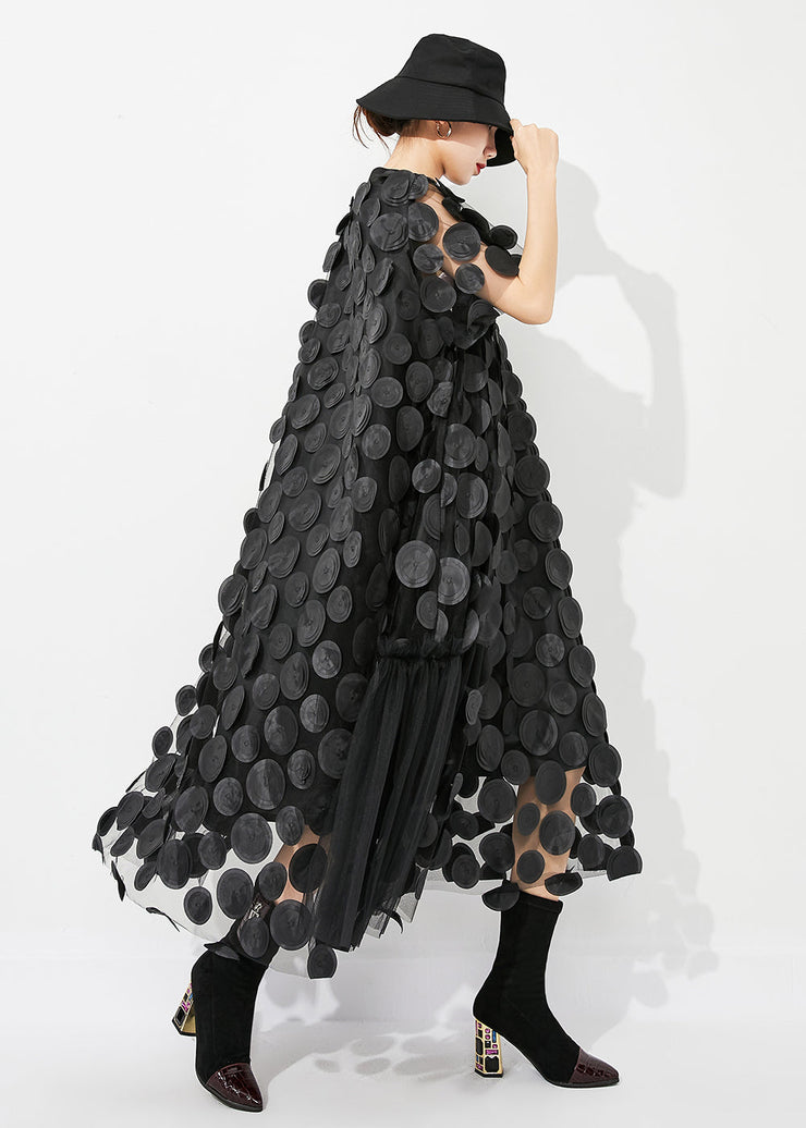 Handmade Black Oversized Patchwork Tulle Robe Dresses Summer