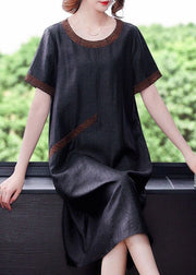 Handmade Black Oversized Patchwork Wrinkled Silk Long Dress Summer