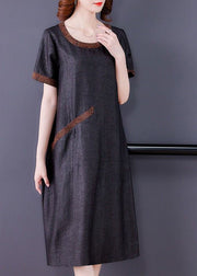 Handmade Black Oversized Patchwork Wrinkled Silk Long Dress Summer