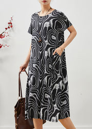 Handmade Black Oversized Print Chiffon Vacation Dresses Summer