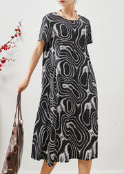 Handmade Black Oversized Print Chiffon Vacation Dresses Summer