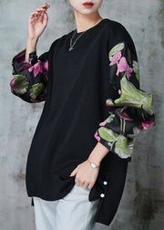 Handmade Black Oversized Print Cotton Sweatshirt Spring