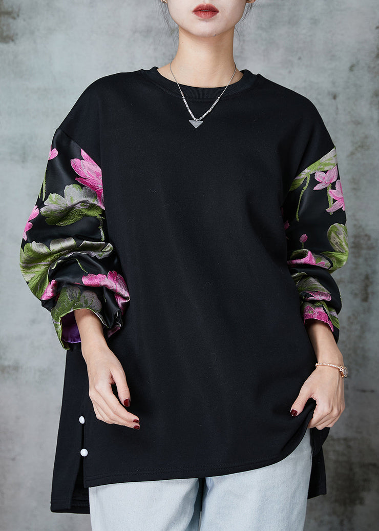 Handmade Black Oversized Print Cotton Sweatshirt Spring