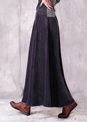 Handmade Black Wrinkled Pockets Corduroy Long Skirt Spring