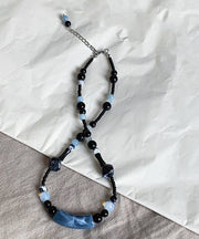 Handmade Blue Bamboo Joint Beading Graduated Bead Necklace