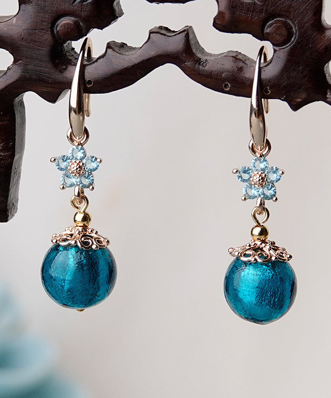 Handmade Blue Coloured Glaze Zircon Drop Earrings