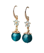 Handmade Blue Coloured Glaze Zircon Drop Earrings