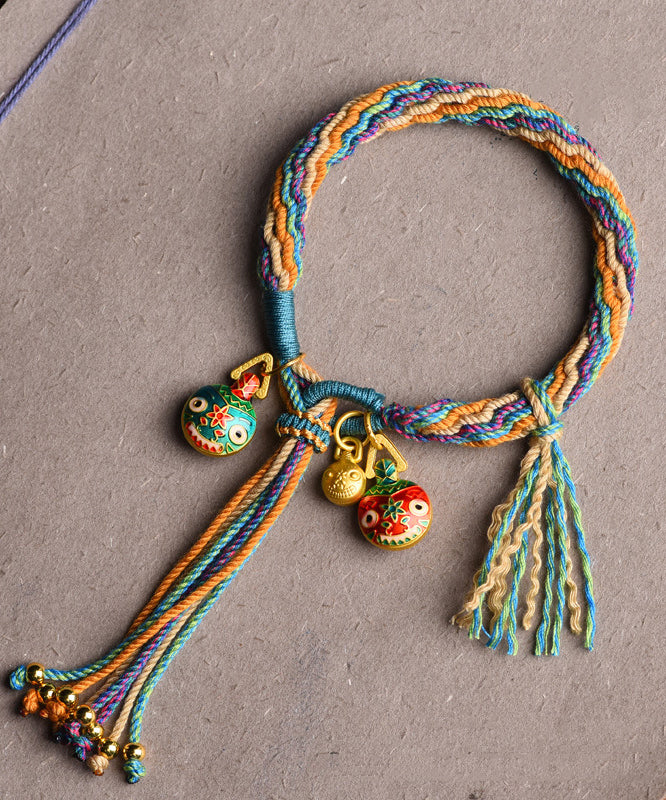 Handmade Blue Hand Woven Gold Swallowing Beast Tassel Charm Bracelet