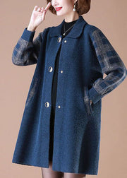 Handmade Blue Peter Pan Collar Pockets Woolen Coats Long Sleeve