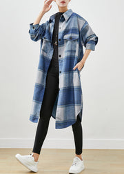 Handmade Blue Plaid Woolen Shirt Trench Coats Fall