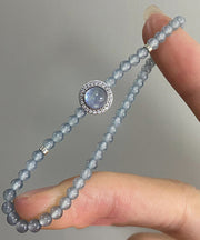 Handmade Blue Sterling Silver Zircon Gem Stone Chain Bracelet