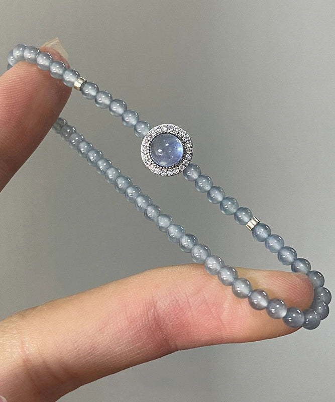 Handmade Blue Sterling Silver Zircon Gem Stone Chain Bracelet