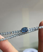 Handmade Blue Sterling Silver Zircon Gem Stone Chain Bracelet