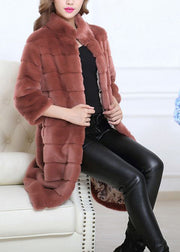 Handmade Brick Red Oversized Thick Fuzzy Fur Fluffy Coat Half Sleeve