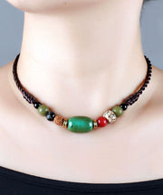 Handmade Brown Hand Knitting Turquoise Pipal Tree Seed Gratuated Bead Necklace