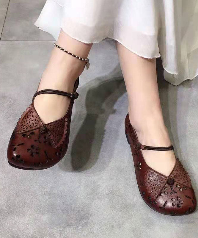 Handmade Brown Hollow Out Flats Buckle Strap Flat Feet Shoes