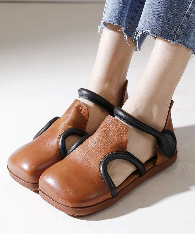 Handmade Brown Platform Splicing Buckle Strap Flats Shoes