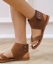 Handmade Brown Suede Splicing Rivet Walking Sandals