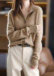 Handmade Camel Stand Collar Woolen Cardigan Long Sleeve