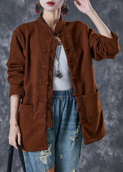 Handmade Chocolate Chinese Button Warm Fleece Corduroy Jacket Winter