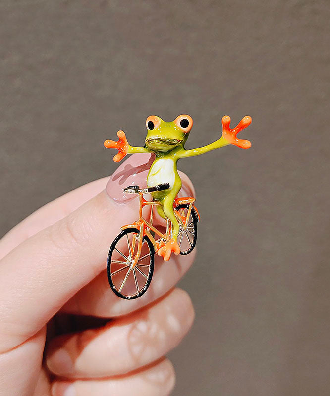 Handmade Colorblock Alloy Painting Oil Bicycle Frog Brooches