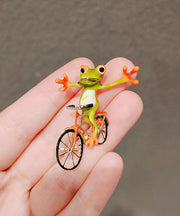 Handmade Colorblock Alloy Painting Oil Bicycle Frog Brooches