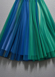 Handmade Colorblock Elastic Waist Tulle Pleated Skirt Fall