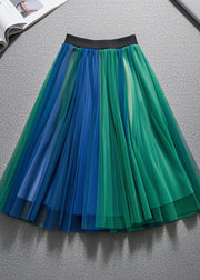 Handmade Colorblock Elastic Waist Tulle Pleated Skirt Fall