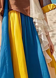 Handmade Colorblock Ruffled Chiffon Patchwork Maxi Dress Summer