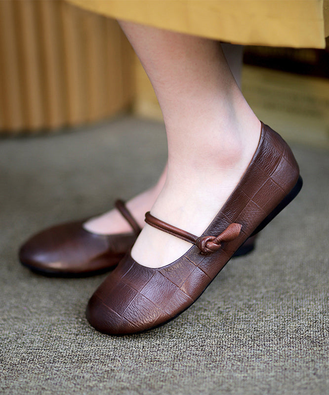 Handmade Comfortable Splicing Brown Cowhide Leather Flats Shoes