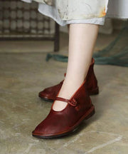 Handmade Comfy Brown Flat Shoes Splicing Buckle Strap