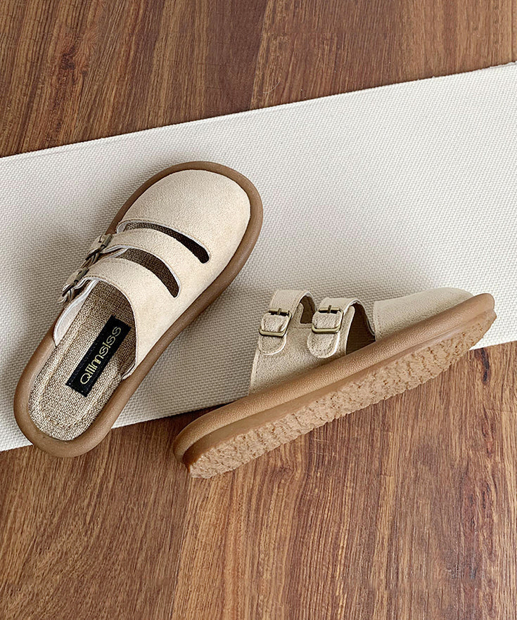 Handmade Comfy Hollow Out Beige Suede Slide Sandals