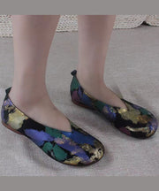 Handmade Ethnic Style Lavender Printed Genuine Leather Flats Shoes