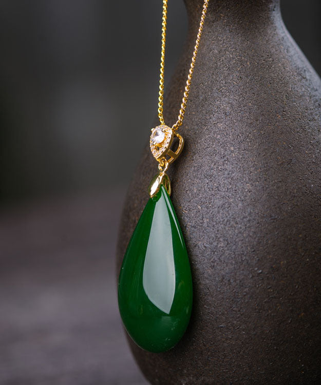 Handmade Gold Sterling Silver Inlaid Jade Pendant Necklace