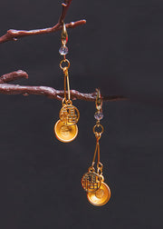 Handmade Golden Bowl And Fu Character 14K Gold Drop Earrings