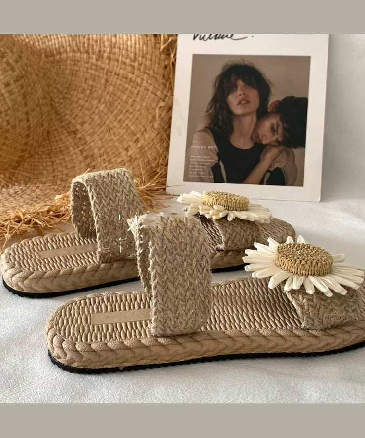 Handmade Grass Woven Flower Beach Slippers 2024 Summer New