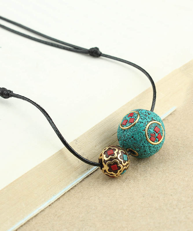 Handmade Green Copper Alloy Turquoise Ball Pendant Necklace