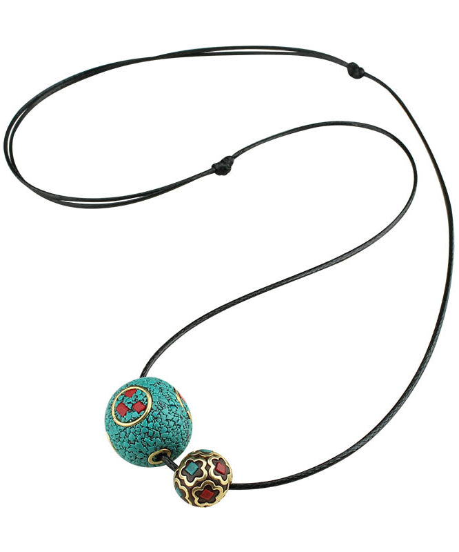 Handmade Green Copper Alloy Turquoise Ball Pendant Necklace