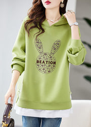 Handmade Green Embroidered Zircon Warm Fleece Sweatshirts Top Winter