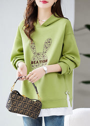 Handmade Green Embroidered Zircon Warm Fleece Sweatshirts Top Winter