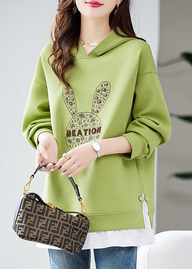 Handmade Green Embroidered Zircon Warm Fleece Sweatshirts Top Winter