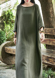 Handmade Green Patchwork Cozy Long Dress Spring