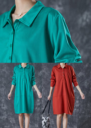 Handmade Green Peter Pan Collar Patchwork Spandex Robe Dresses Fall