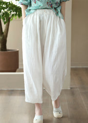 Handmade Green Pockets Elastic Waist Linen Lantern Pants Summer