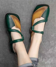 Handmade Green Splicing Buckle Strap Flat Shoes