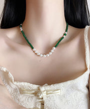 Handmade Green Sterling Silver Agate Pear Beading Gratuated Bead Necklace