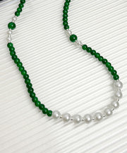 Handmade Green Sterling Silver Agate Pear Beading Gratuated Bead Necklace