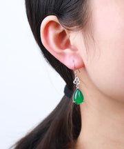 Handmade Green Sterling Silver Chalcedony Water Drop Drop Earrings