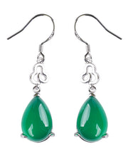 Handmade Green Sterling Silver Chalcedony Water Drop Drop Earrings